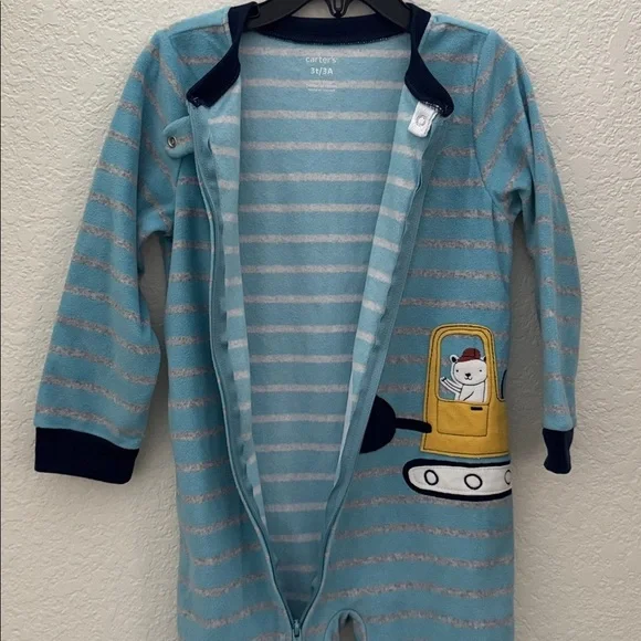 Carter’s Boys Pajamas 2-Pack Size 3T Footed Sleepers Trucks & Stripes - Picture 10 of 12
